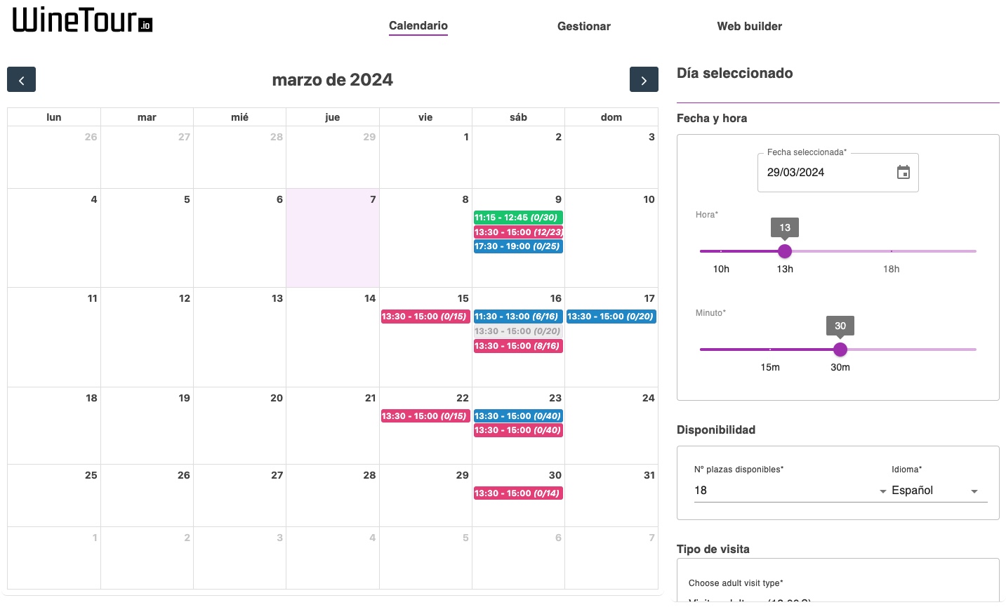 Dashboard WineTour.io